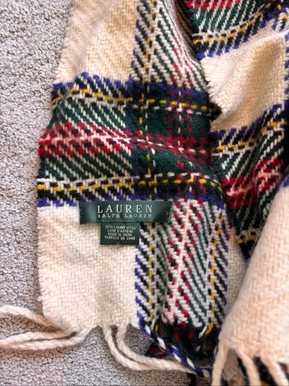 NWOT  Ralph Lauren Lambswool Tartan Plaid Fringe Shawl Cape Wrap, $395